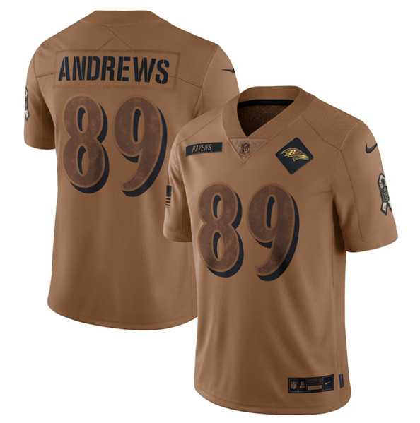 Mens Baltimore Ravens #89 Mark Andrews 2023 Brown Salute To Service Limited Football Stitched Jersey Dyin